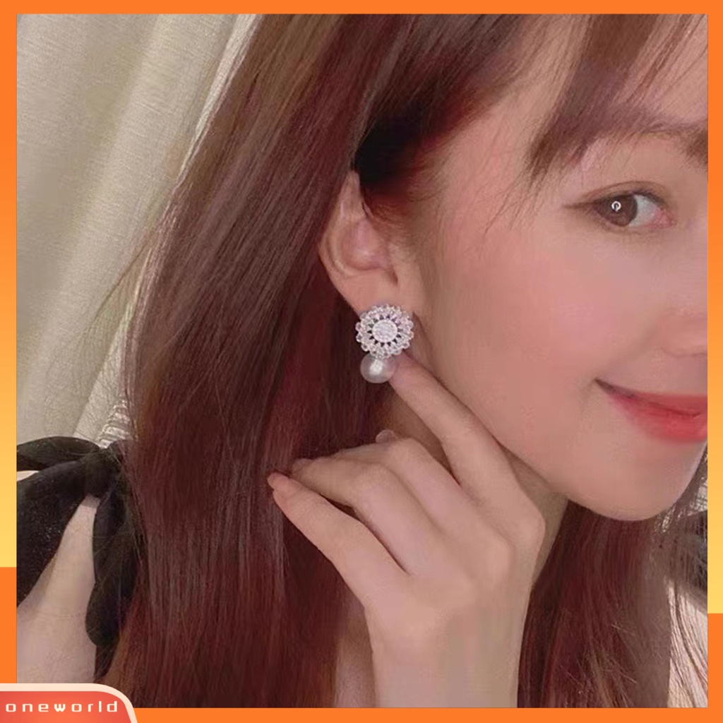 [EONE] 1pasang Drop Earrings Cubic Zirconia Shiny Charming Geometric High-end Dekorasi Aksesori Baroque Bunga Imitasi Mutiara Anting Perhiasan Pertunangan