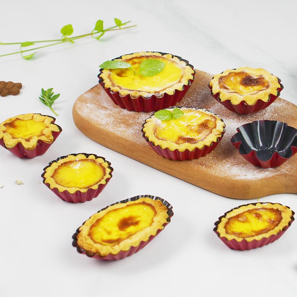 10buah Baja Karbon Egg Tart Cetakan Non-stick Tepi Bunga Tahan Panas Dapur Pie Pastry Cetakan Aksesoris