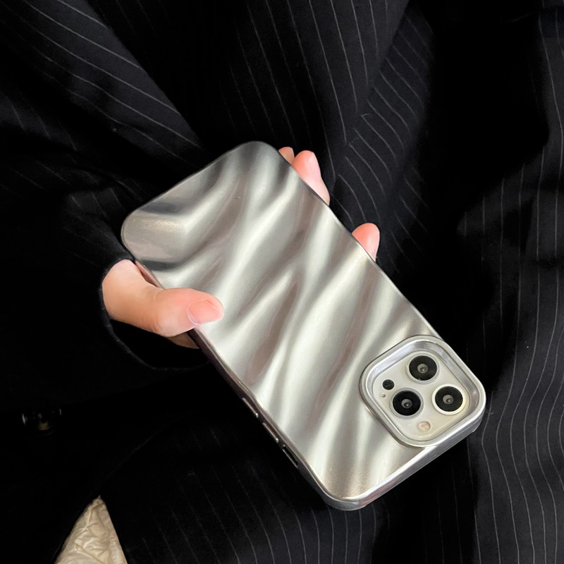 【Silk Wrinkle】4 Colors High-end Luxury Wave Silver Wine Red for IPhone 6S 7 8 Plus XR XS Max 11 12 13 14 Pro Max Bling Sparkly Water Ripple Case Women's Fashion Gift