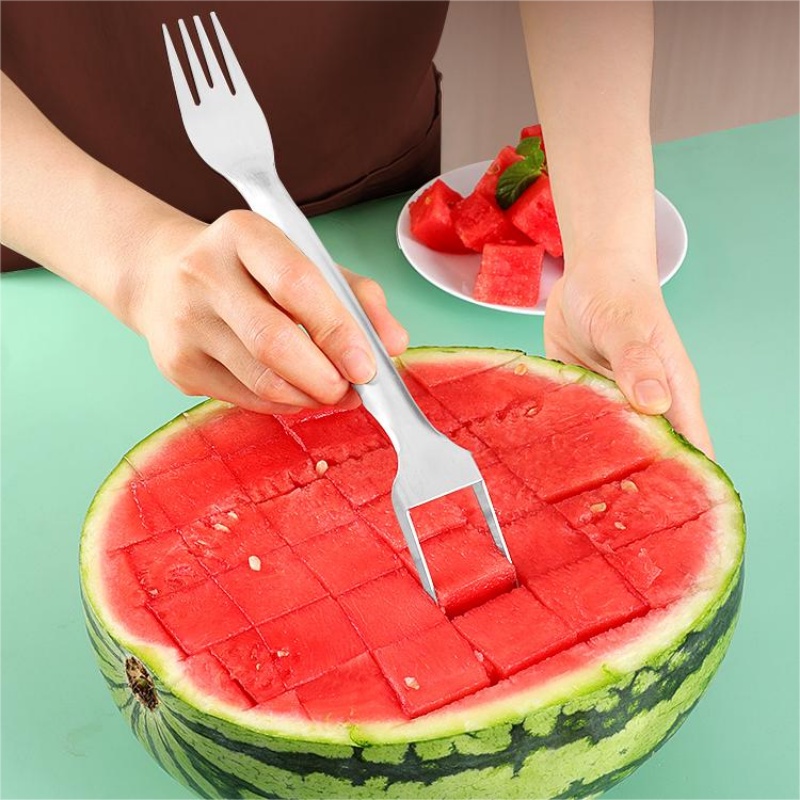 2in1 Stainless Steel Double-headed Watermelon Dicer Pembagi Melon Multifungsi Portable Fruit Slicer Dicing Gadget Dapur