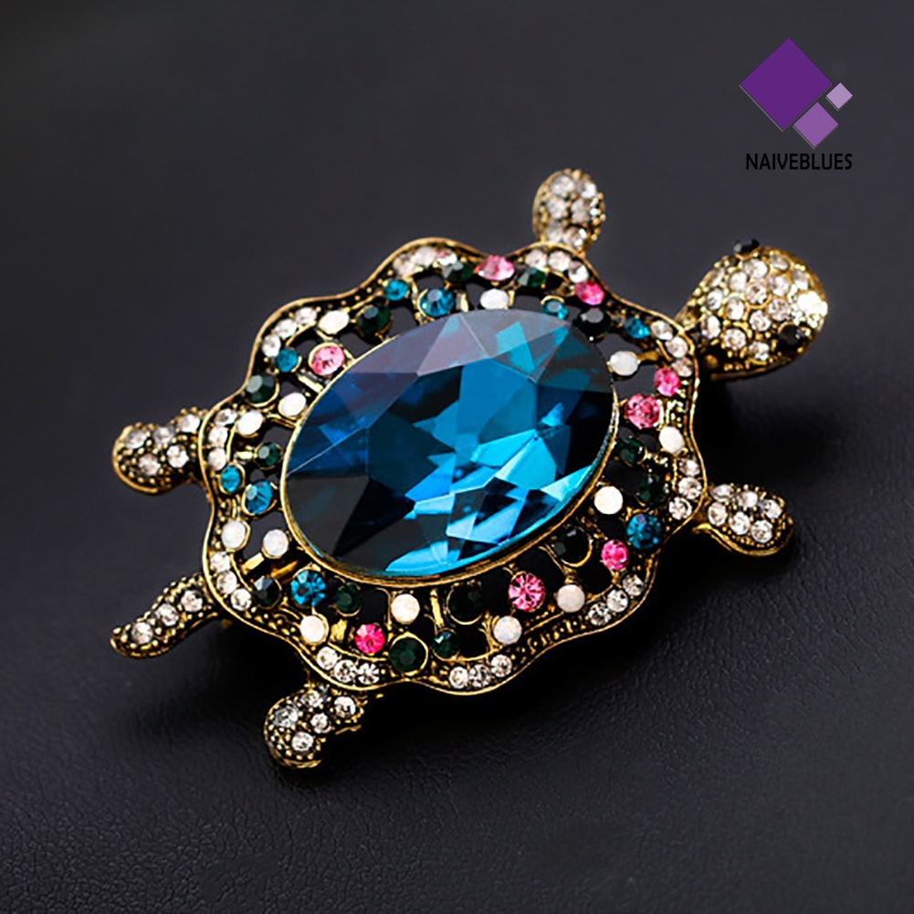 &lt; Naiveblues &gt; Fashion Enamel Kartun Turtle Rhinestones Faux Permata Bros Pin Perhiasan