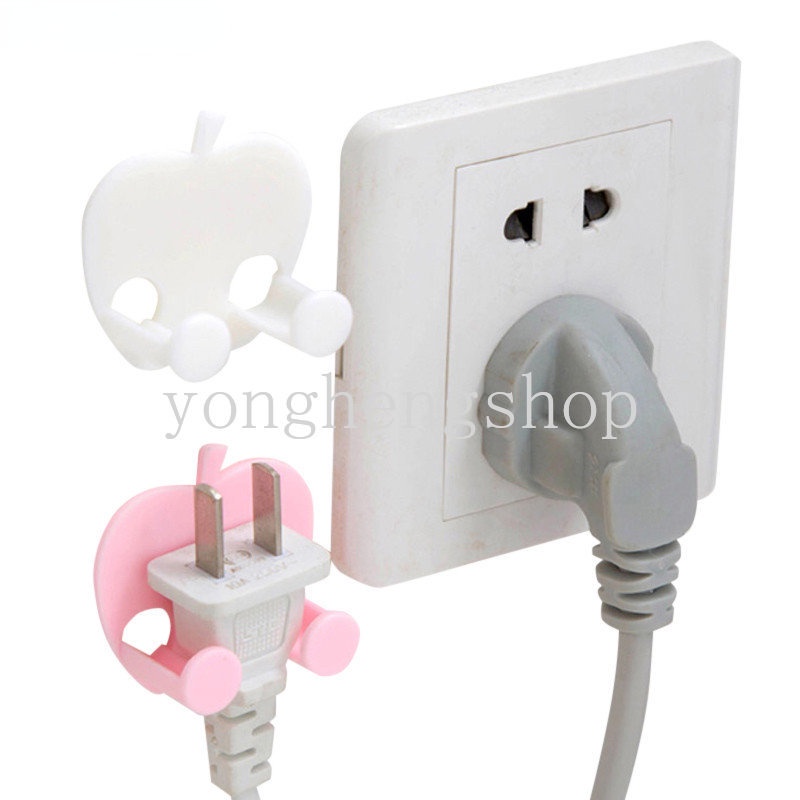 6pcs/set Lucu Apel Berbentuk Jamur Colokan Listrik Socket Hook Power Cord Holder Self-adhesive Bag Hanger Organizer Rumah Rak Penyimpanan Yang Dipasang Di Dinding