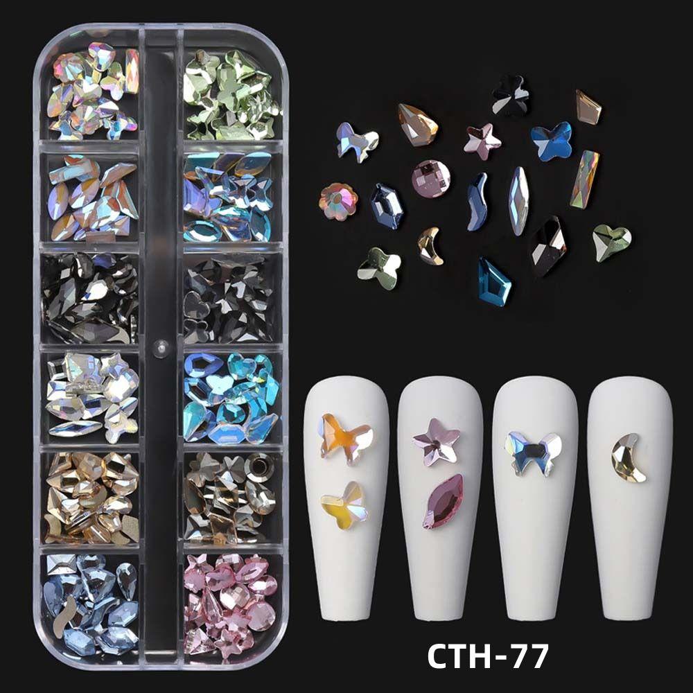 Mxbeauty Kuku Berlian Imitasi Jepang Nail Art 12grid Cinta Hati Datar Bawah Bor Ikatan Simpul Manikur Aksesoris 3D Nail Art Drills