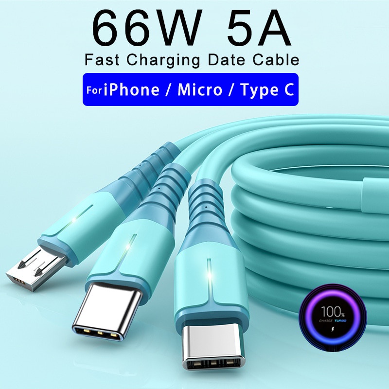 3in1 66W 5A Pengisian Cepat USB Tipe C Kabel 3A Micro Cable For Phone Car Charger Kabel USB Untuk iPhone Tipe C Micro