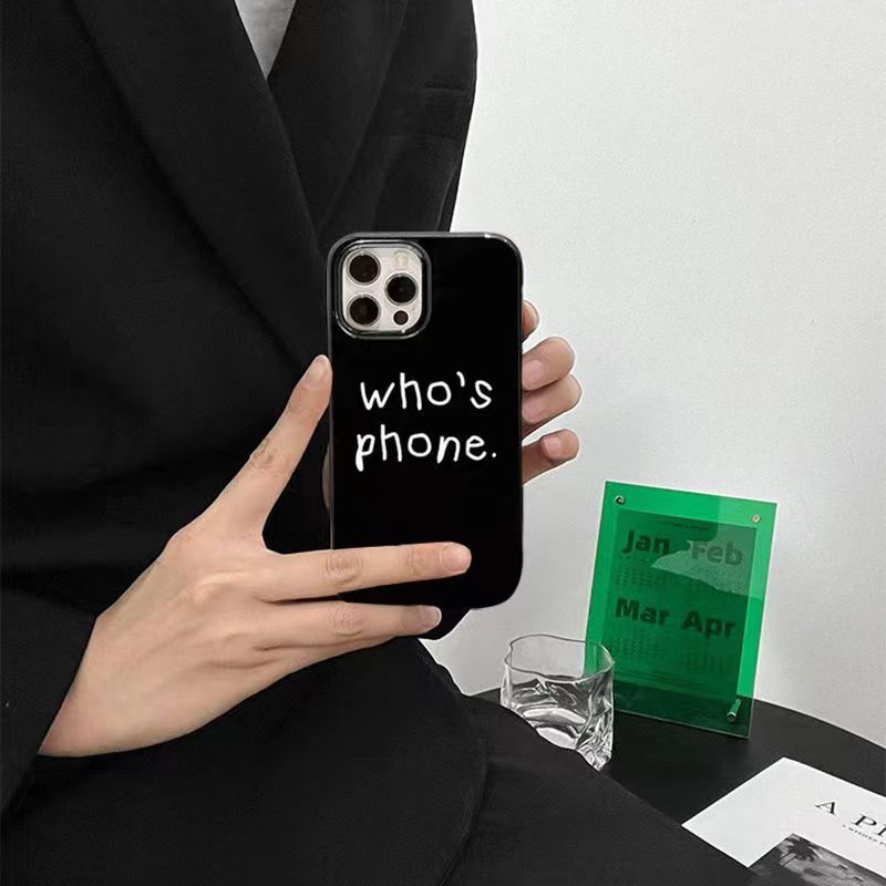 Cocok Untuk Iphone14 Pro Max Casing Ponsel iPhone Hitam Glossy TPU Soft Phone Case Kamera Perlindungan Tahan Guncangan Gaya Sederhana Kompatibel Dengan iPhone 13 13pro 13prm iPhone 11 7Plus 8Plus Xr XS 12 Pro Max Casing Ponsel