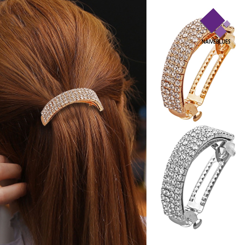 &lt; Naiveblues &gt; Bentuk Lengkungan Indah Jepit Rambut Pengerjaan Halus Berlian Imitasi Klip Musim Semi Kuat Untuk Pakaian Sehari-Hari