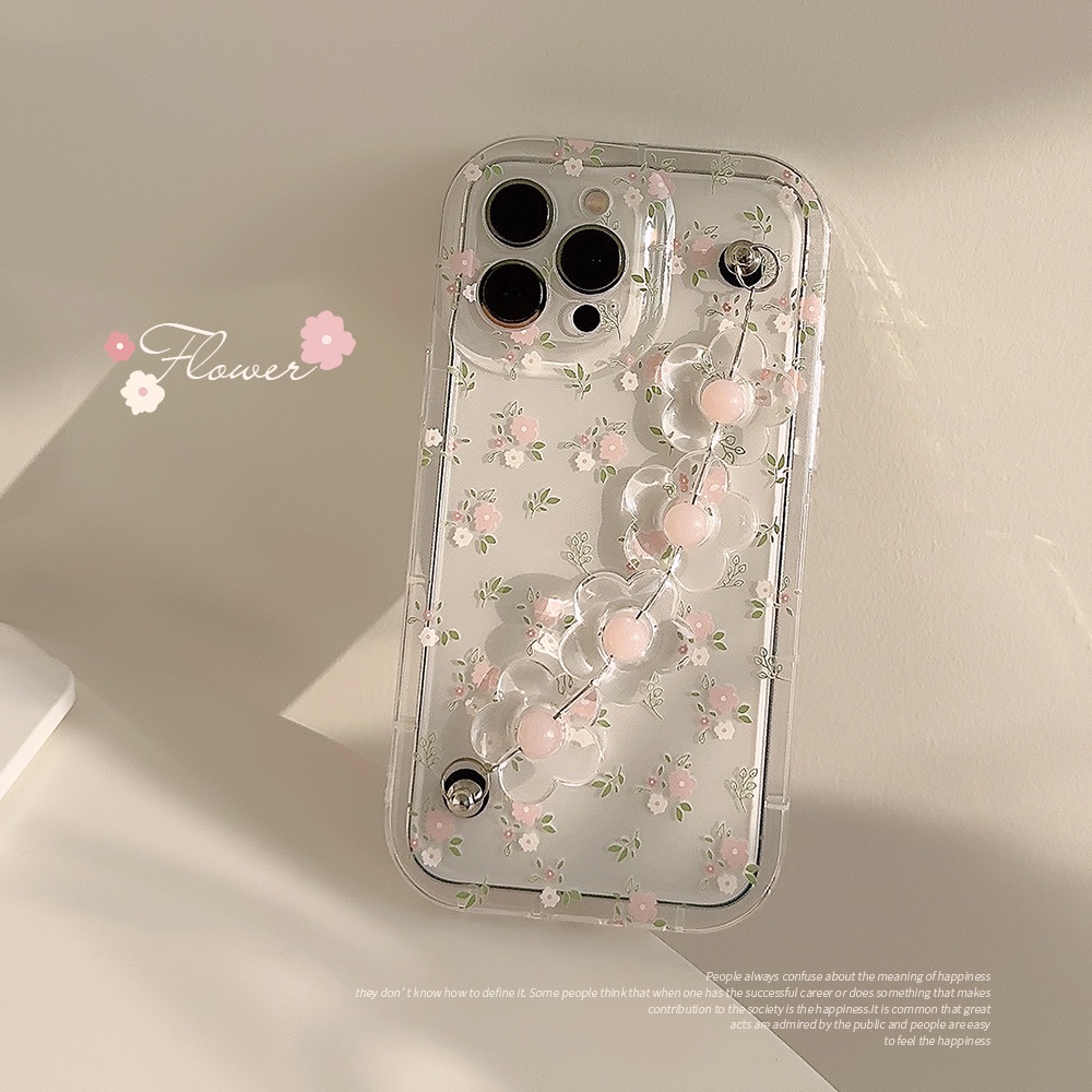 IPHONE Ins Pink Flower Case Silikon Dengan Rantai Bunga Untuk Iphone14 11 12 13 PRO MAX Casing Cover Pelindung AT0241