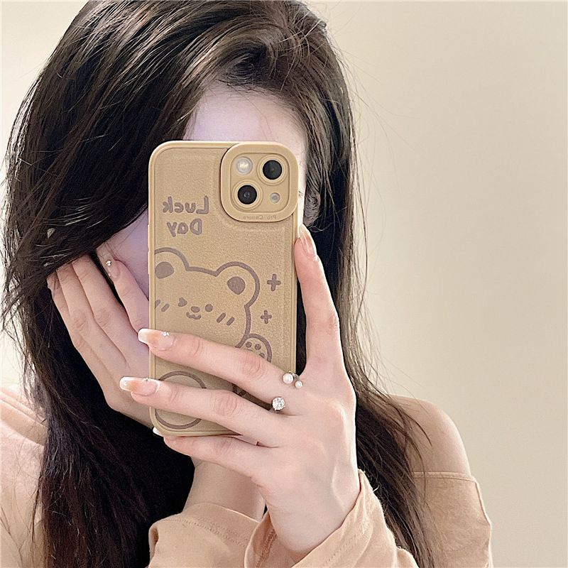 Leather Brown Little Bear Soft Silicon Case HP iP iPhone 7 8 14 + Plus SE 2020 X XS XR Max 11 12 13 Pro Max New FTD Casing Apple