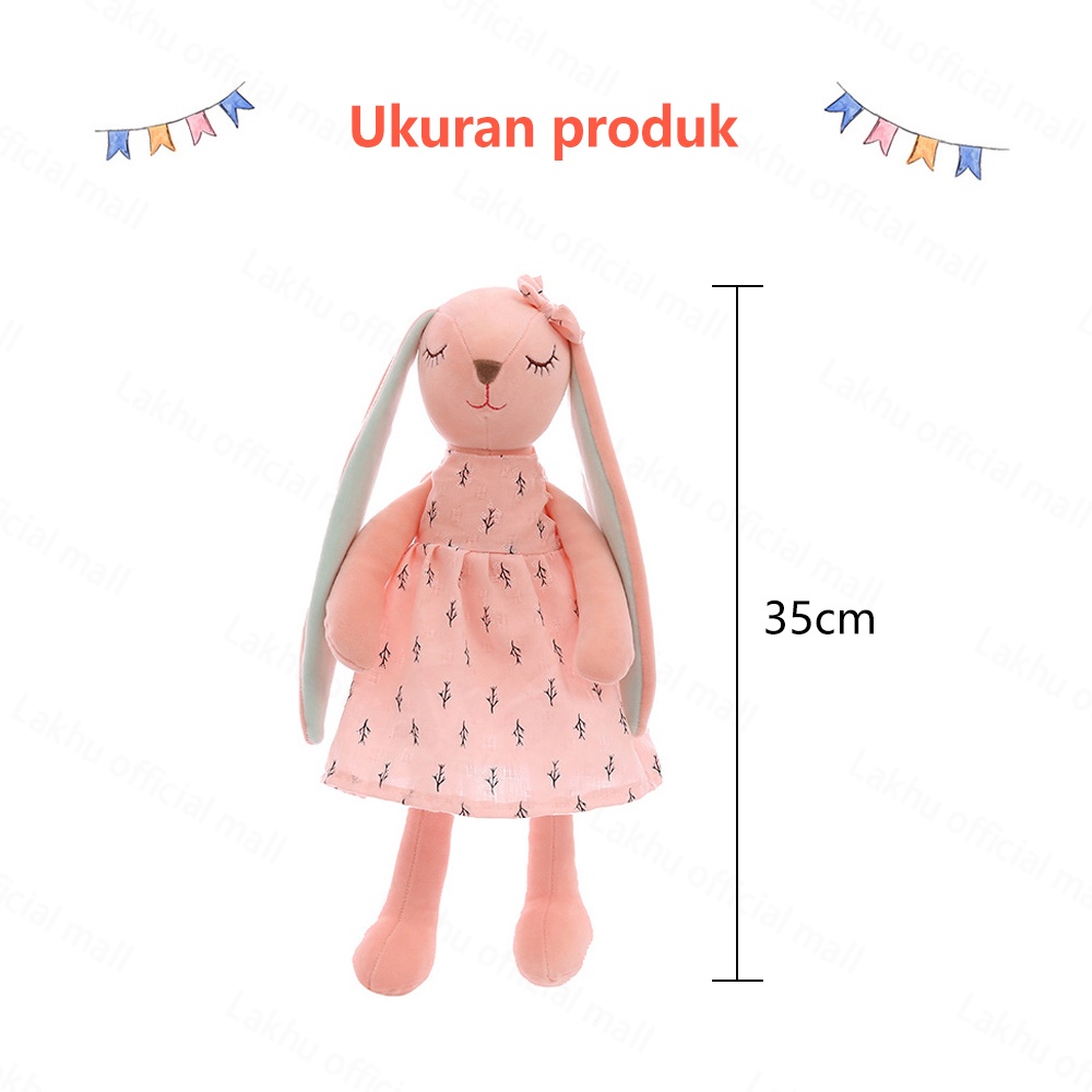 Lakhu Boneka Kelinci Telinga Panjang tarik Bahan Plush lembut Untuk Tidur 35cm