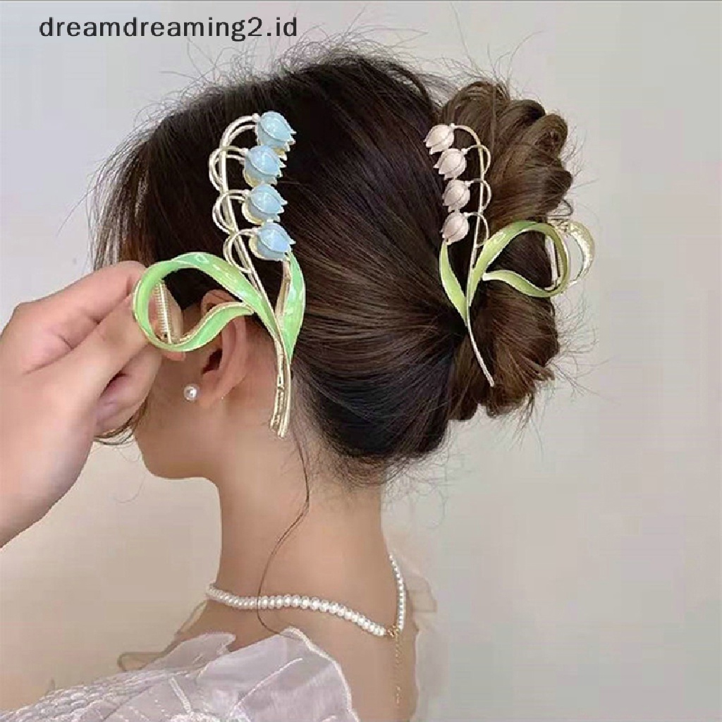 (dream) Elegant Hair Claw Bluebell Flower Hair Clip Aksesoris Rambut Jepit Rambut Cakar Klip//