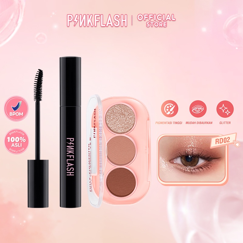 PINKFLASH 3 Shades Eyeshadow Palette High pigment And Day Mascara Waterfroof Eye Makup 2pcs/Set