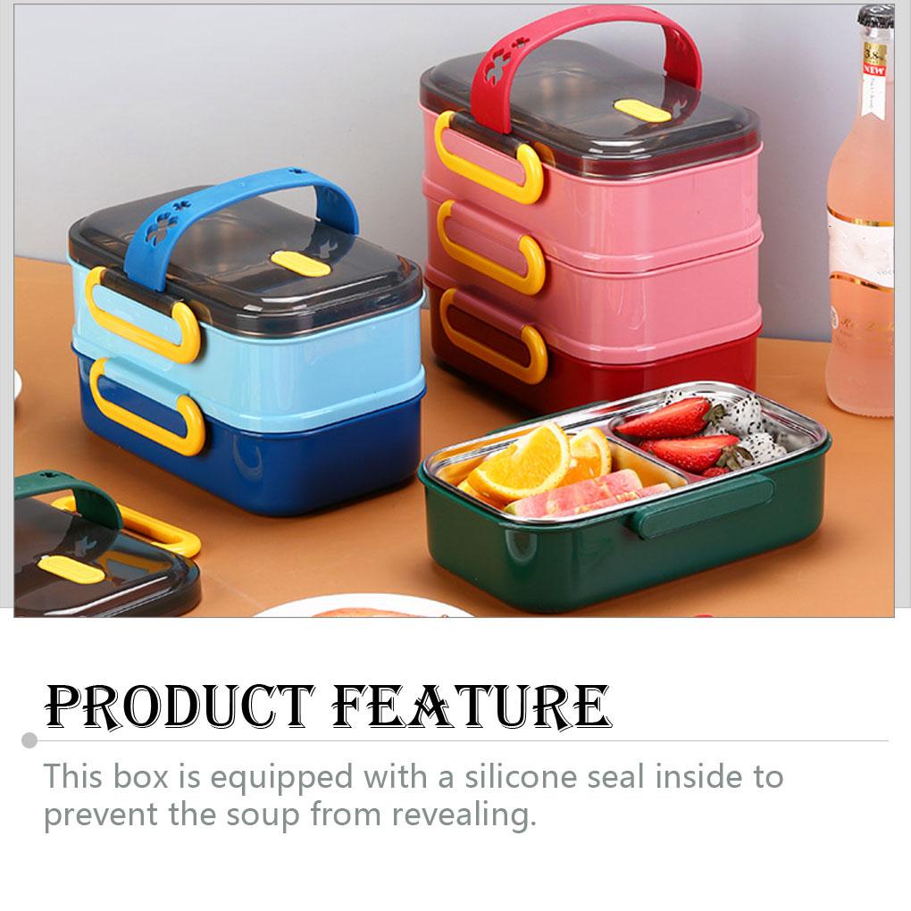 Box Lunch Stainless Steel Bento Sendok Garpu Portable Outdoor Case Utensils Tiga Lapis Kompartemen Anak Jepang