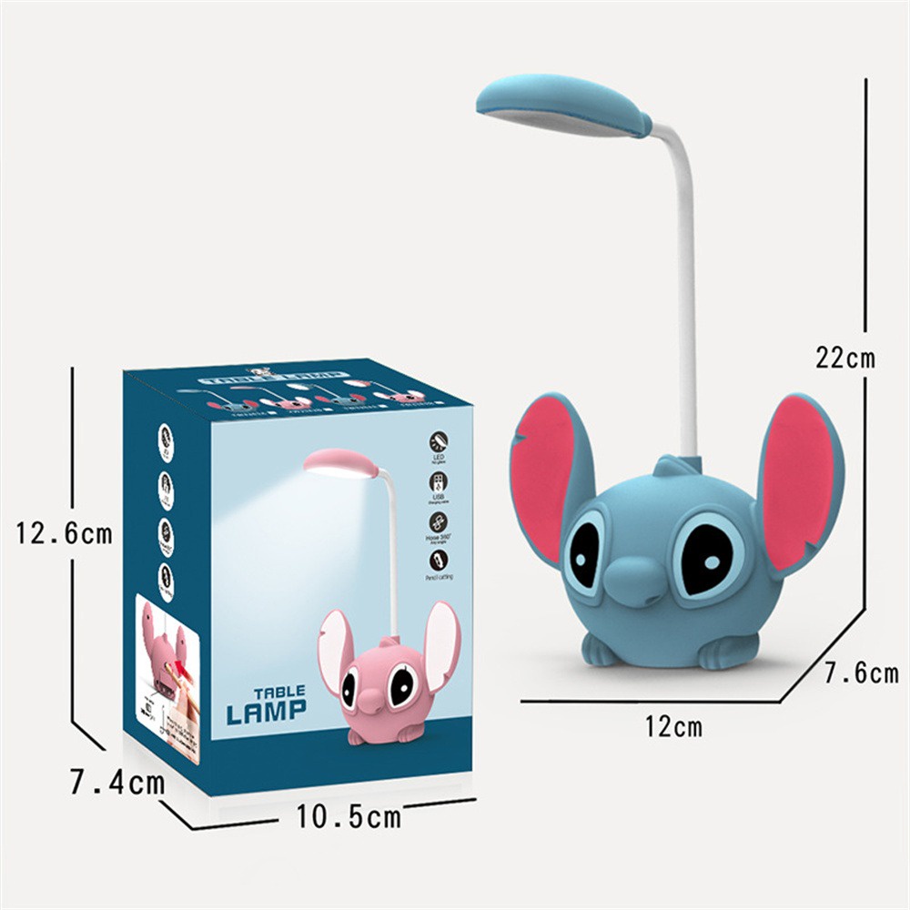 Disney Disney Stitch Lampu Meja Pelindung Mata Lampu Malam Led Pengisian Daya Usb Pencahayaan Lipat dengan Rautan Pensil Lampu Meja Tidur Hadiah Anak-anak