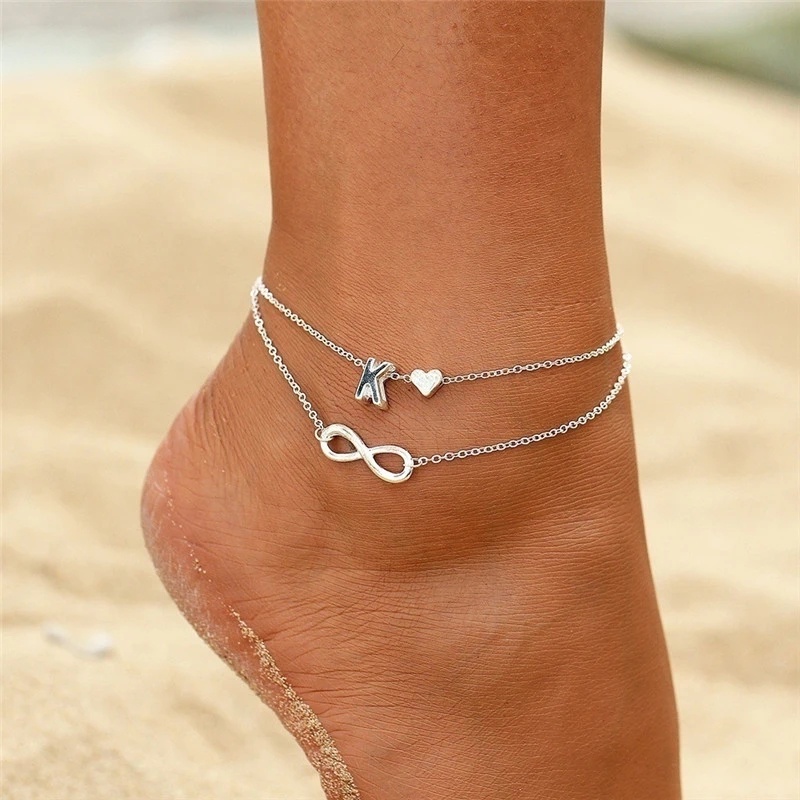 Bohemian Heart Infinity Anklet Bracelet/Double Layer Pearl Shell Dolphin Women Bracelet Anklets/Perhiasan Rantai Barefoot Fashion