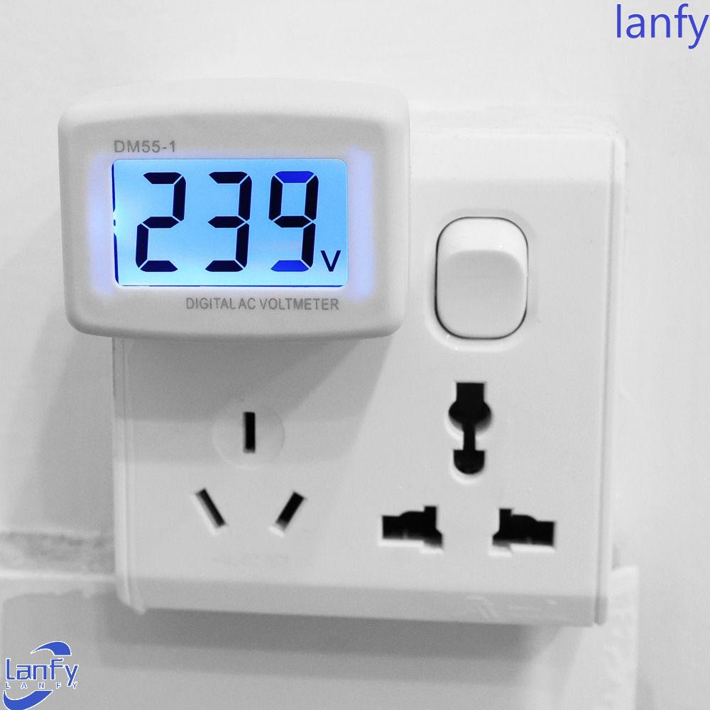 Lanfy Wall Flat Voltage Meter LCD DM55-1 Alat Ukur AC Plug Volt Meter