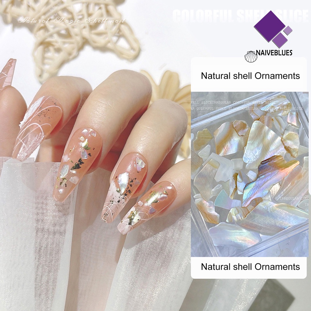 [naiveblues] 1kotak Dekorasi Nail Art Bentuk Tidak Teratur Pencahayaan Pecah DIY Non-Jatuh Perhiasan Shell
