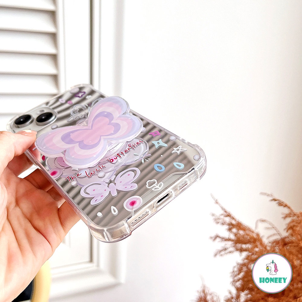 IPHONE Casing Ponsel Motif Planet Kupu-Kupu Cermin Fashion Kompatibel Untuk Iphone11 13 12 14 Pro Max Shockproof Soft Back Cover