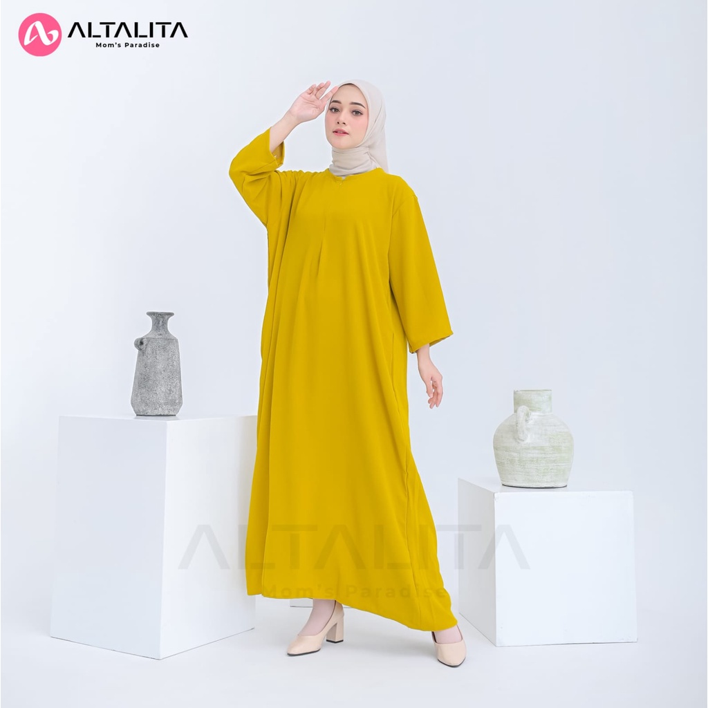 Altalita - Daster Gamis Polos Cringkle Airflow Kekinian Busui Lengan Tangan 3/4 Panjang Semata Kaki Jumbo LD 120