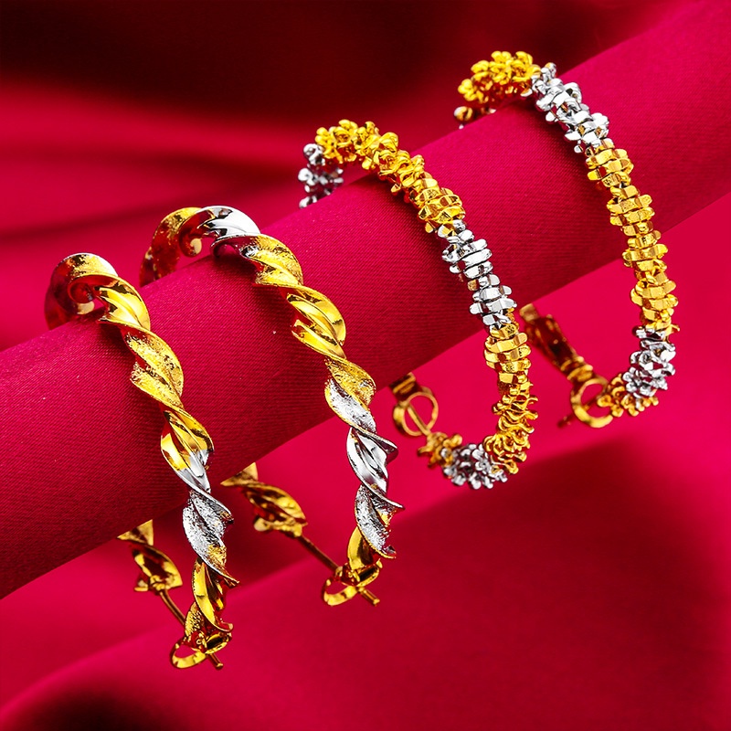 Goldkingdom Aksesoris Perhiasan Fashion Ready Stock Anting Caterpillar Sepasang Wanita Lapis Emas Perak Lapis Dua Nada