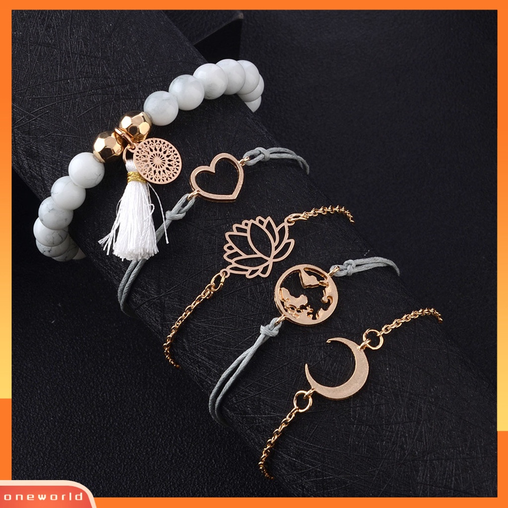 [EONE] 5pcs Wanita Gelang Stackable Adjustable Perhiasan Indah Bohemian Bracelets Untuk Pantai