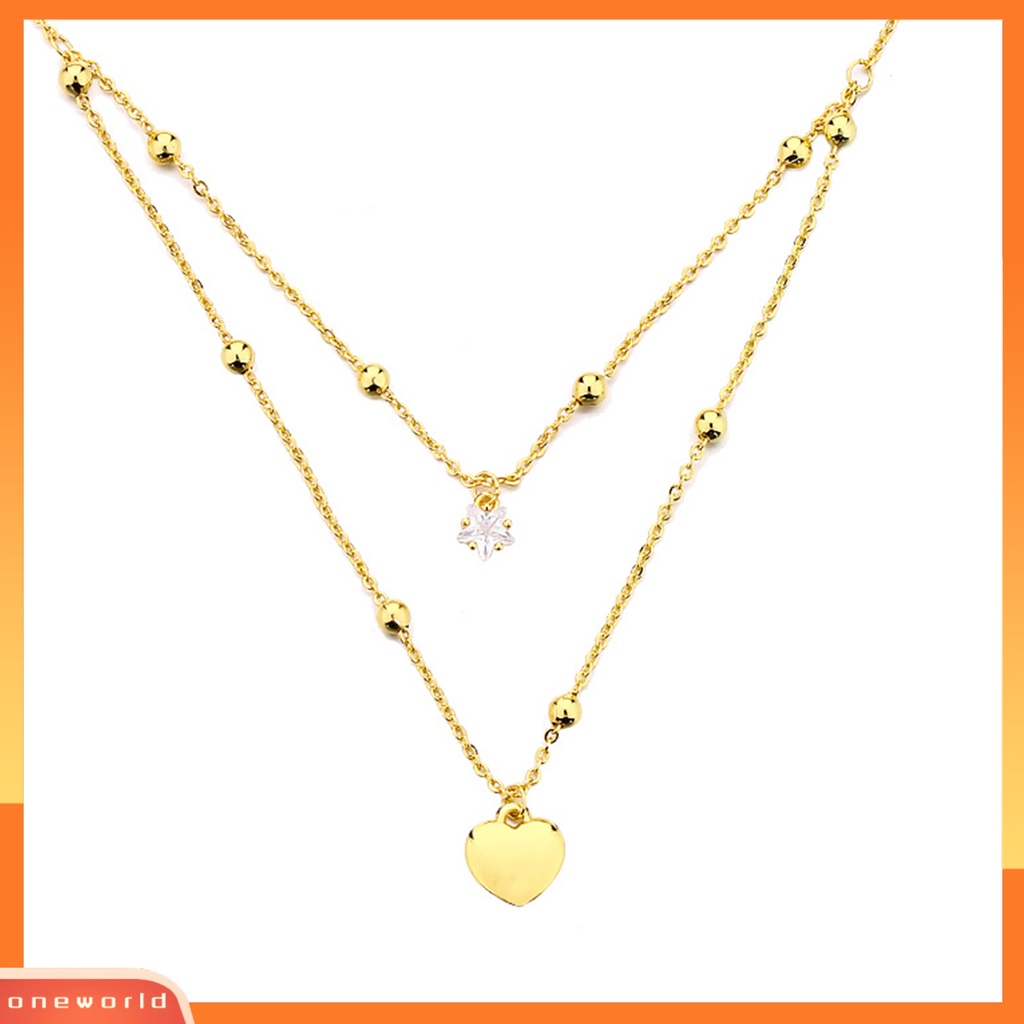 [EONE] Wanita Kalung Gaya Korea Dan Jepang Fashion Aksesoris Hadiah Anniversary Manis Double-Layered Star Love Heart Rhinestone Necklace Untuk Pacaran