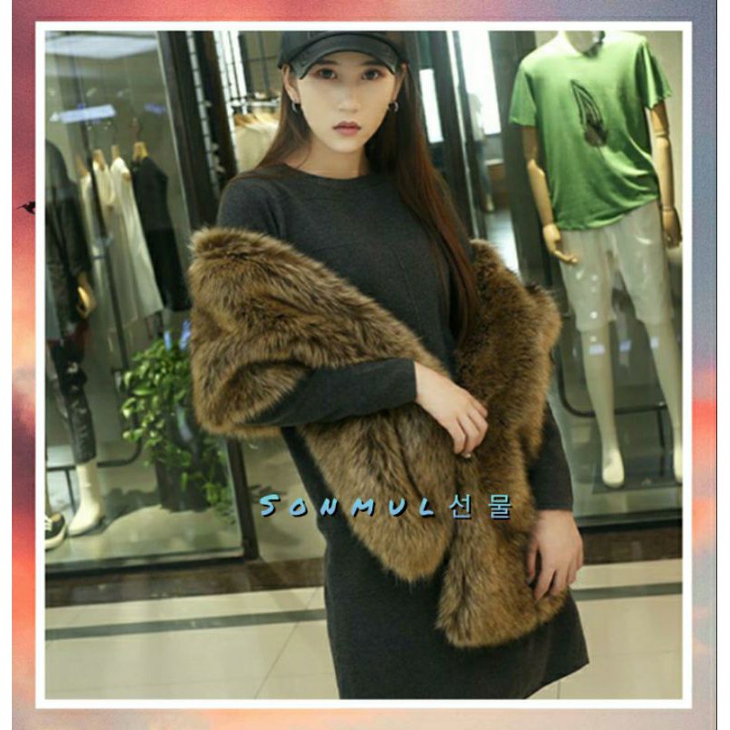 Woman Winter Sabrina Long Shawl Fake Fur / Syal Wanita Bulu Panjang Musim Dingin Gugur