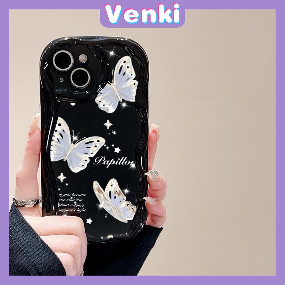 VENKI - For iPhone 11 iPhone Case 3D Curved Edge Wave Glossy Black TPU Airbag Shockproof Camera Cover Butterfly Compatible with iPhone 14 13 Pro max 12 Pro Max xr xs max 7 8Plus