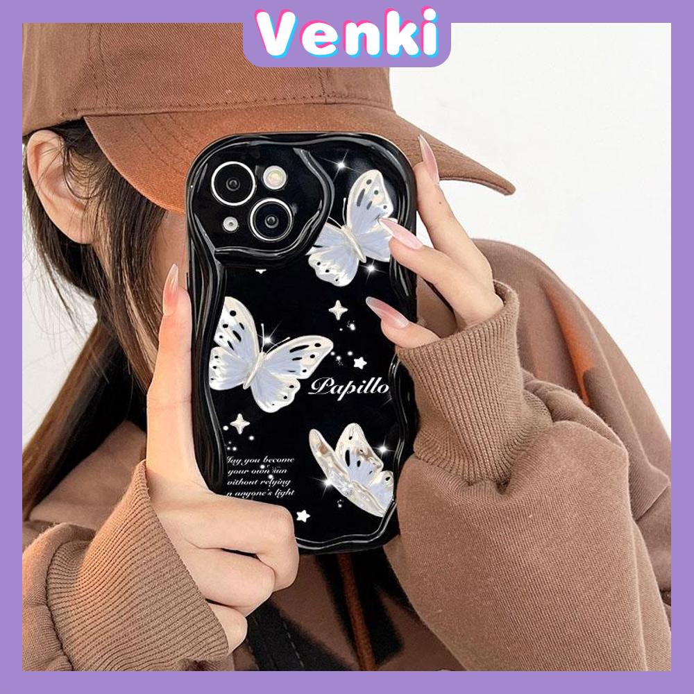 VENKI - For iPhone 11 iPhone Case 3D Curved Edge Wave Glossy Black TPU Airbag Shockproof Camera Cover Butterfly Compatible with iPhone 14 13 Pro max 12 Pro Max xr xs max 7 8Plus