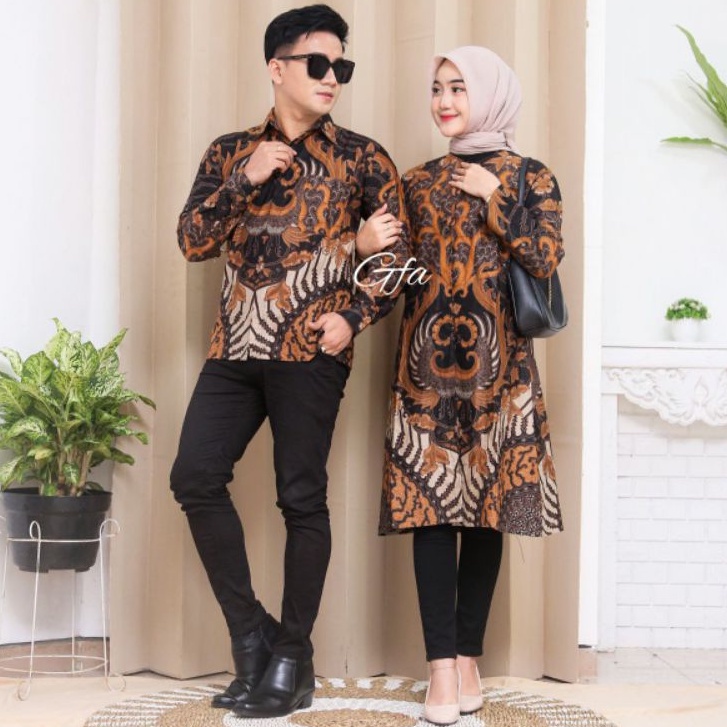 Batik Couple Tunik Baju Batik Couple Modern Premium Kancing Depan Busui M L XL XXL Ready Seragam BN