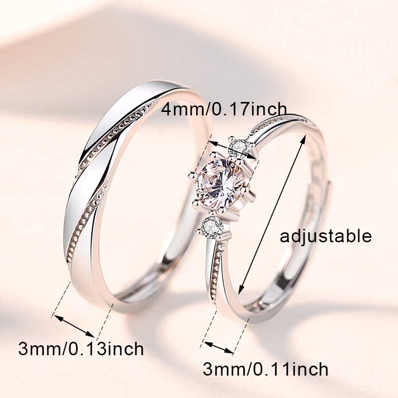 Gaya Sederhana Zirkon Perak Baja Titanium Pasangan Elegan Pria Wanita Fashion Perhiasan Pernikahan Pertunangan Rings Adjustable Size