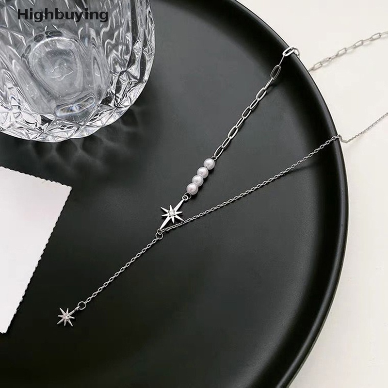 Hbid Korea Kalung Fashion Perhiasan Gothic Punk Simulasi Mutiara Delapan Runcing Bintang Kalung Rantai Klavikula Wanita Kalung Glory