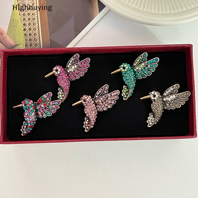 Hbid Fashion Wanita Hewan Berlian Imitasi Burung Bros Untuk Wanita Hummingbird Lapel Pin Pakaian Pesta Perhiasan Aksesoris Glory