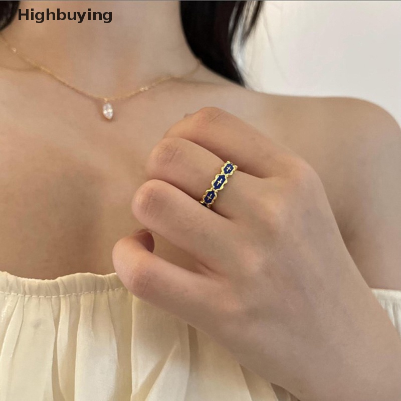 Hbid Fashion Enamel Berwarna Terbuka Cincin Untuk Wanita Vintage Tetes Minyak Ins Gaya Halus Silang Cincin Perhiasan Yang Sesuai Dengan Pasangan Barang Glory