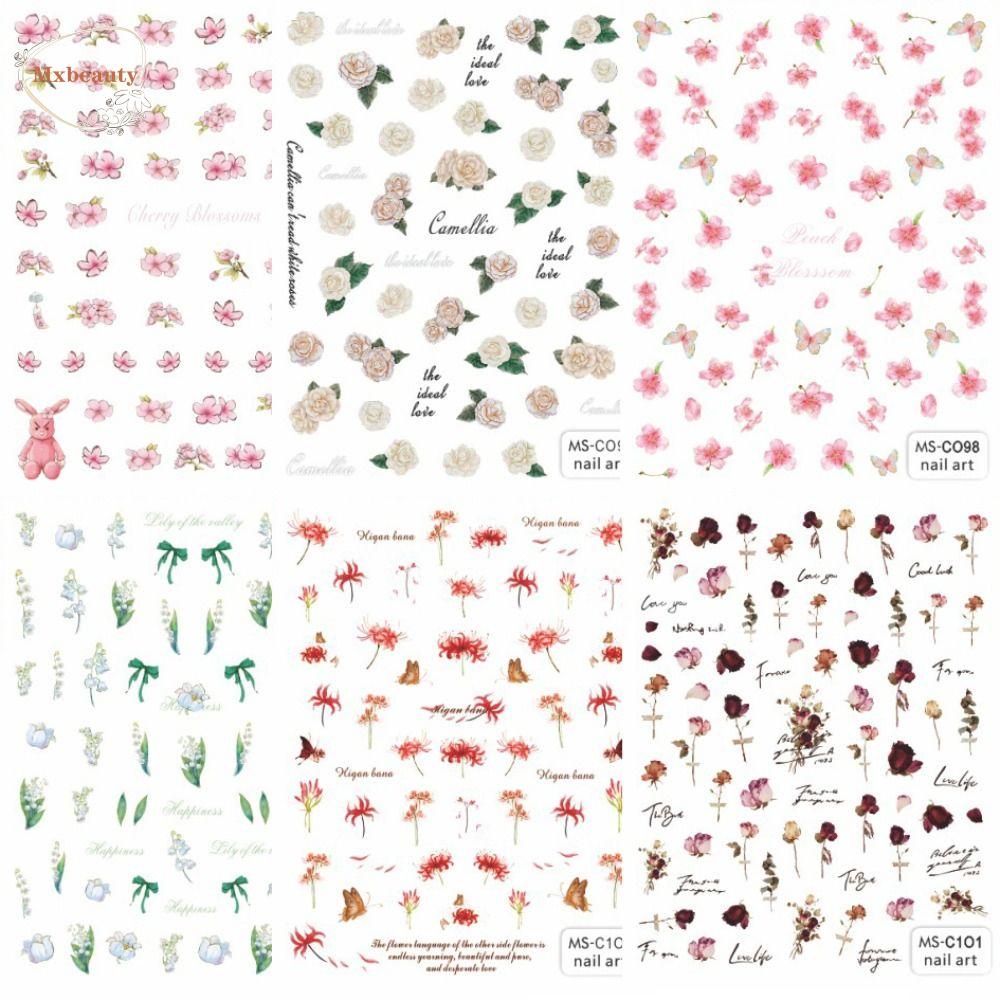 Mxbeauty Stiker Kuku Camelia Equinox Flower Peach Blossom Bunga Sakura Nail Art Dekorasi