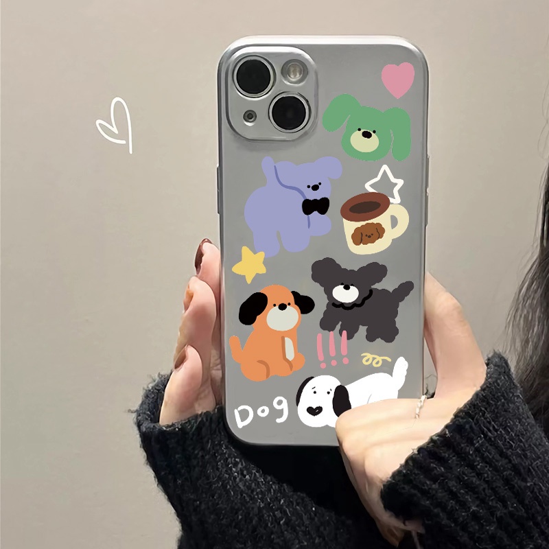 IPHONE Soft Electroplate Phone Case Kompatibel Untuk Iphone14 11 13 12 Pro Max Casing Anjing Lucu XS XR X8 +7 6S Plus Mini TPU Silikon Shockproof Cover