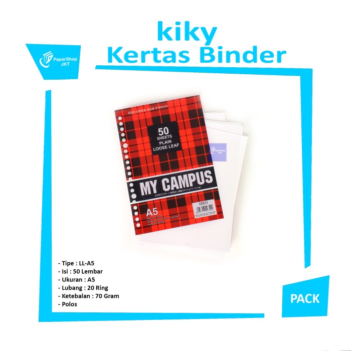 

KIKY - Loose Leaf A5 50 Lembar Polos - Kertas Binder 20 Ring Plain - Pack