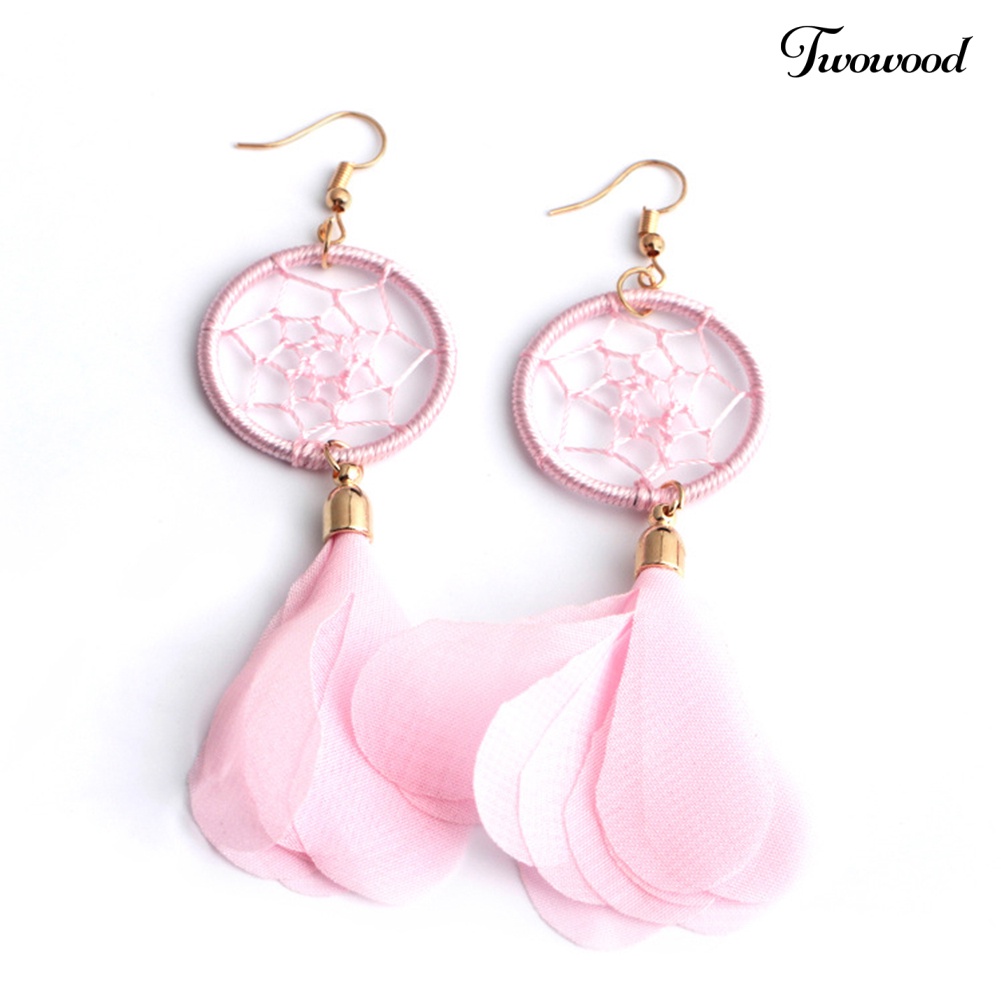 Twowood Etnik Wanita Dreamcatcher Kain Liontin Kait Ear Drop Menjuntai Anting Perhiasan