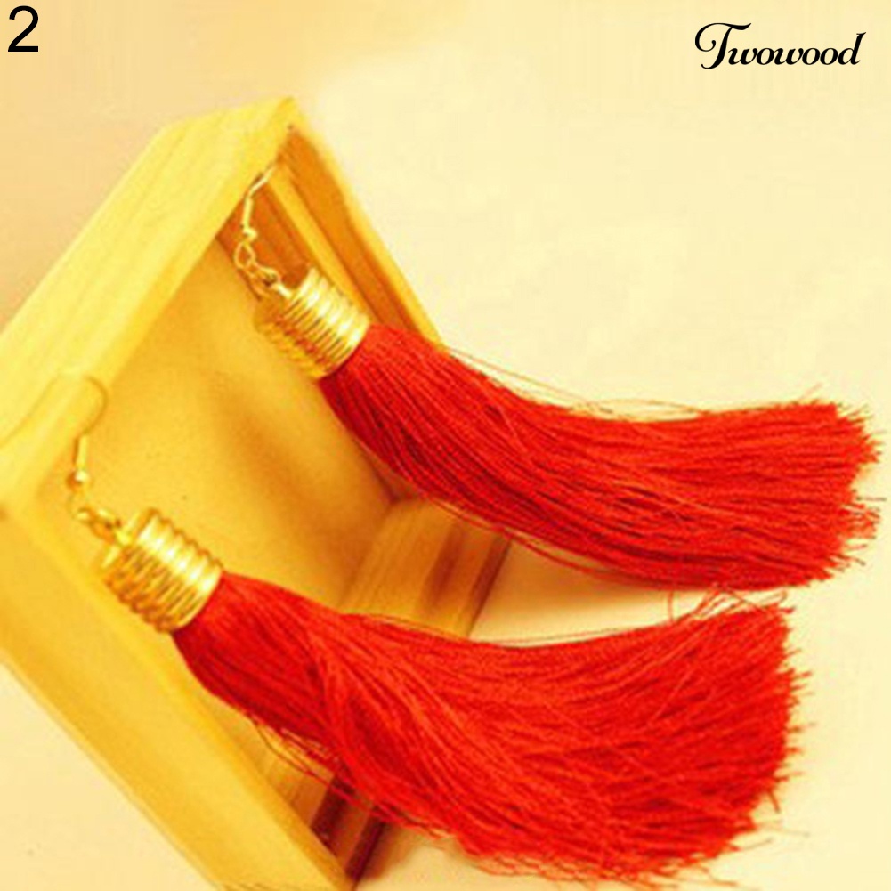 Twowood Bohemian Hook Earring Wanita Vintage Panjang Rumbai Fringe Boho Anting Menjuntai