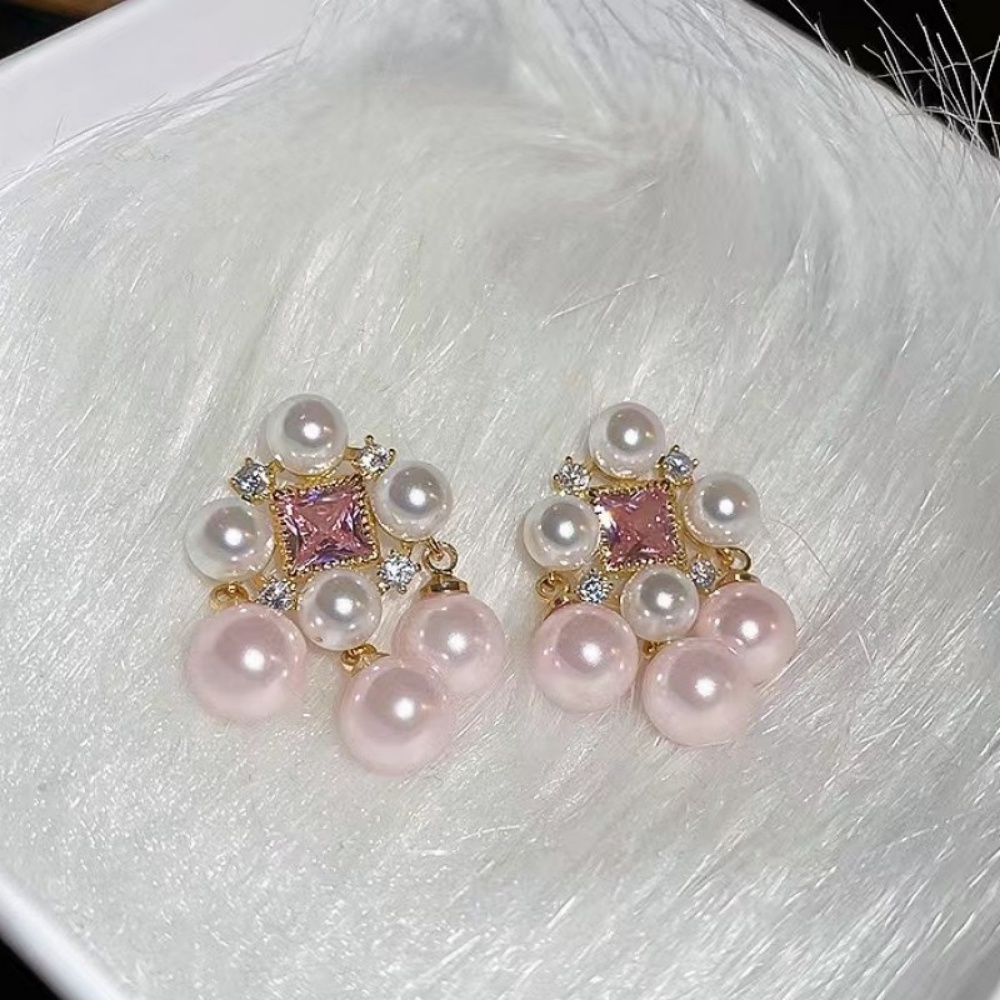 Deartiara Anting Mutiara Zirkon Persegi Gaya Istana Retro Dengan Gaya Elegan, Rasa Mewah, Dan Anting Kelompok Kecil