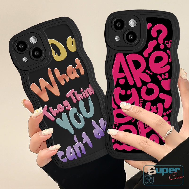 Casing Huruf Lucu Lembut Tepi Bergelombang Untuk Redmi 12C 10C 10 9A 9T 10A 9C A1 9 A1+Redmi Note 11 10 Pro 9s 8 10s 9 11s POCO X3 Mi 11T Pro NFC Pro M3 Kartun Doodle Bahasa Inggris Warna-Warni Sarung