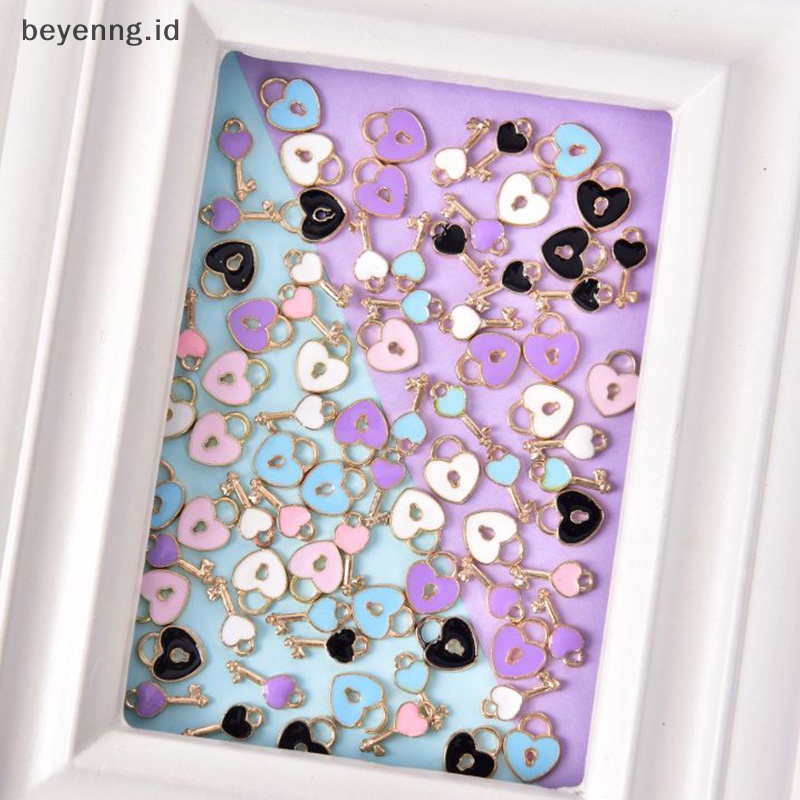 Beyen 10Pcs/Set Enamel Alloy Love Lock Kunci Ch Liontin Perhiasan DIY Membuat Craft ID