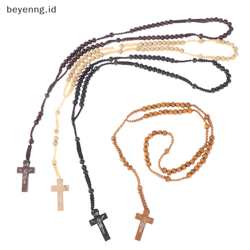 Beyen 1Pc Christ Jesus Beads Rosario Manik Liontin Salib Kalung Salib Katolik ID