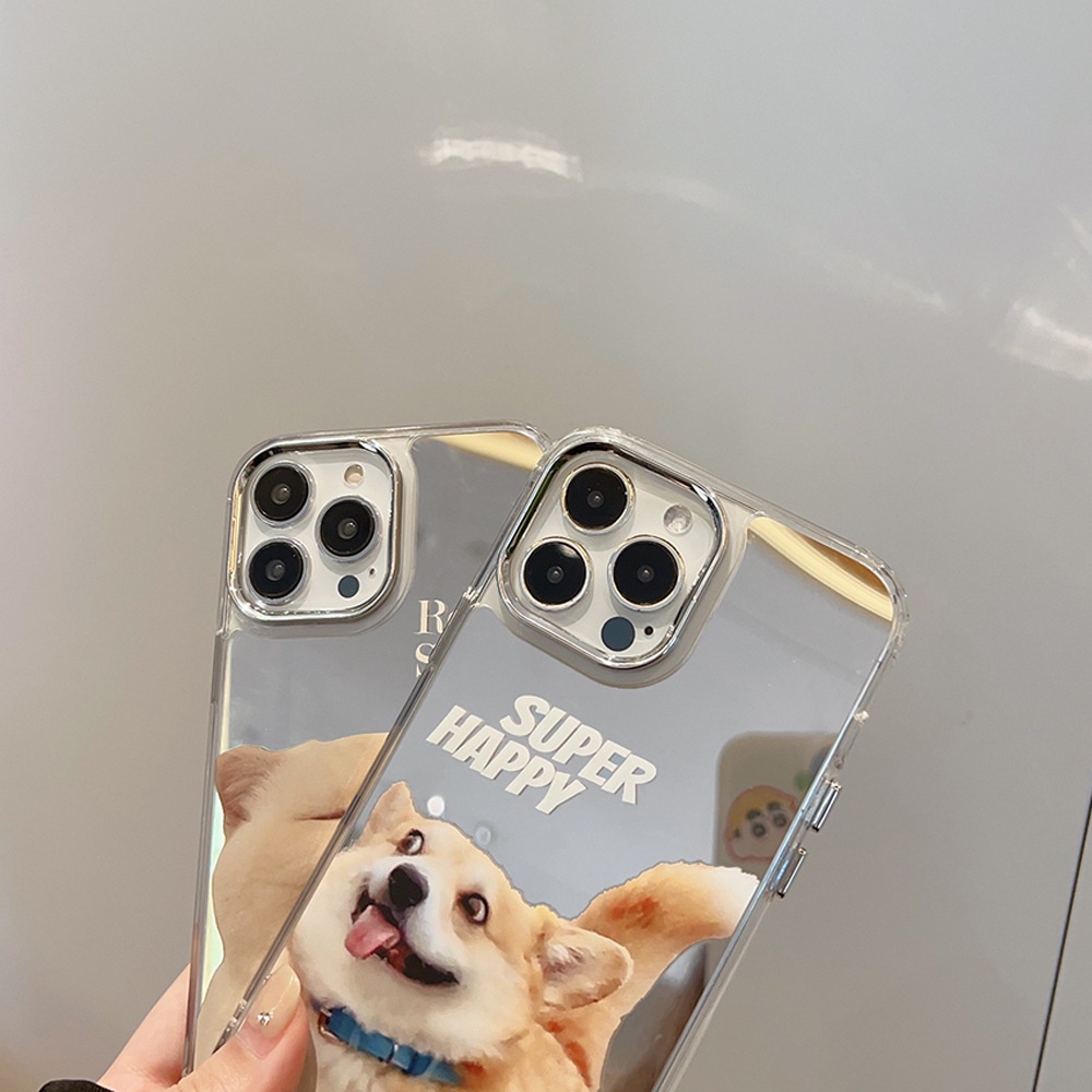 IPHONE Hewan Lucu Puppy Dog Cat Electroplated Camera Frame Phone Mirror Case Cover Untuk Iphone11 12 13 14 PRO MAX