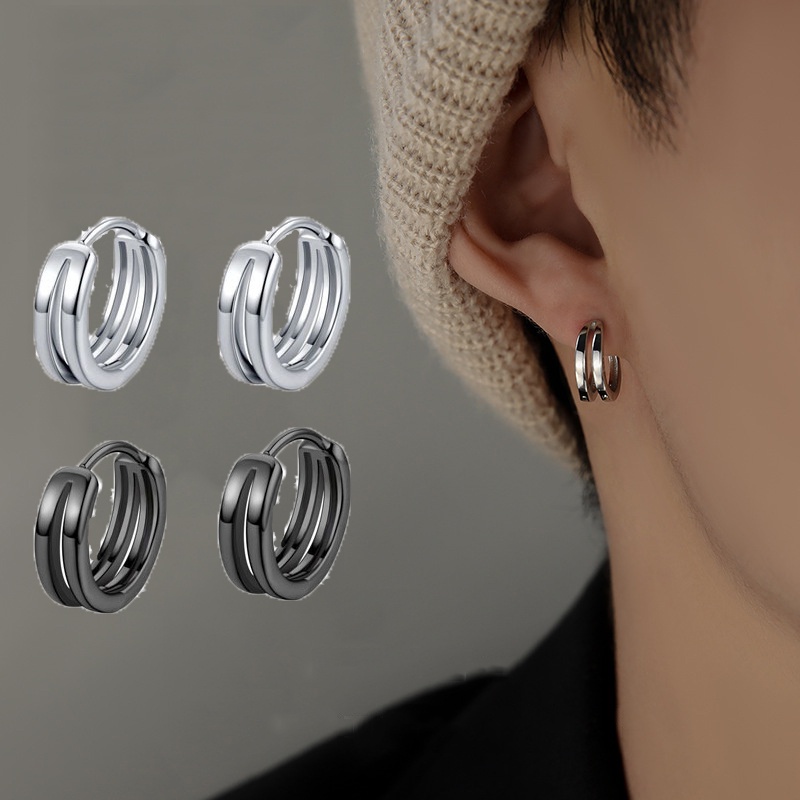 Tren Kesederhanaan Anting Hoop Wanita/Cincin Ganda Melubangi Geometris Hip Hop Telinga Gesper/Tindik Anting Pejantan Perhiasan Pria/Fashion Stud Serbaguna