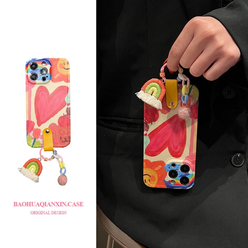 IPHONE Casing Ponsel Selempang Pelangi Cinta Graffiti Kreatif Untuk Iphone14 13 12 11 pro max Plus Soft Shell