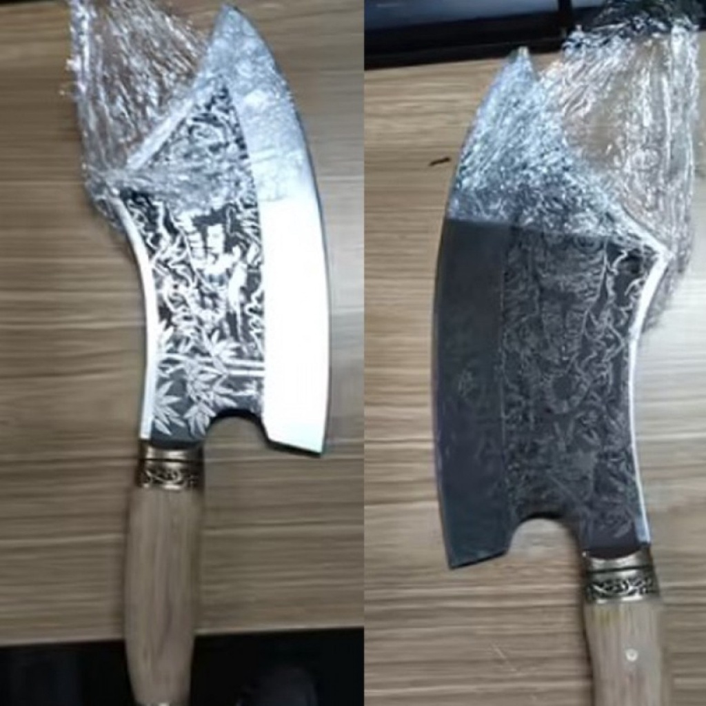 Pisau Dapur Golok Chef Knife Cleaver Wide 8.5Inch Koleksi Ukir Harimau