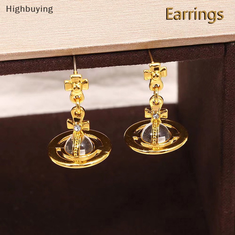 Hbid Planet Saturnus Kristal Orb Kalung Anting Stud Jewellery Wanita Perhiasan Hadiah Glory