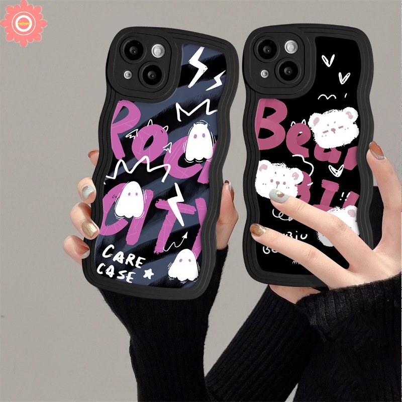 For Infinix Smart 4 6 5 Plus Hot 10 20 9 11s 10s 12i 10Lite 20s 8 12 Pro Hot 11 9 10 12 Play Note 12 G96 10 Pro Cartoon Bear Letter Cute Ghost Little Monster Wavy Edge Soft Case