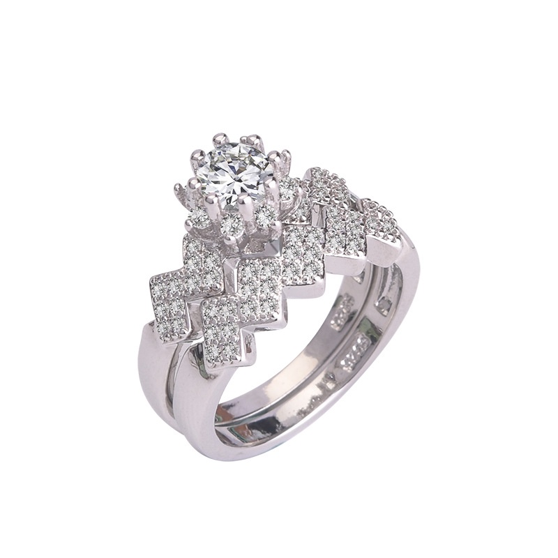 Goldkingdom Aksesoris Perhiasan Fashion Ready Stock Cincin Bunga Gelombang Emas Putih Klasik Jewelry Ring Female