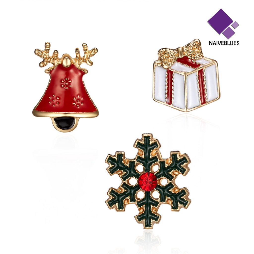 &lt; Naiveblues &gt; 3Pcs/Set Bros Natal Meriah Enamel Warna-Warni Mengkilap Hias Hadiah Baru Santa Bell Elk